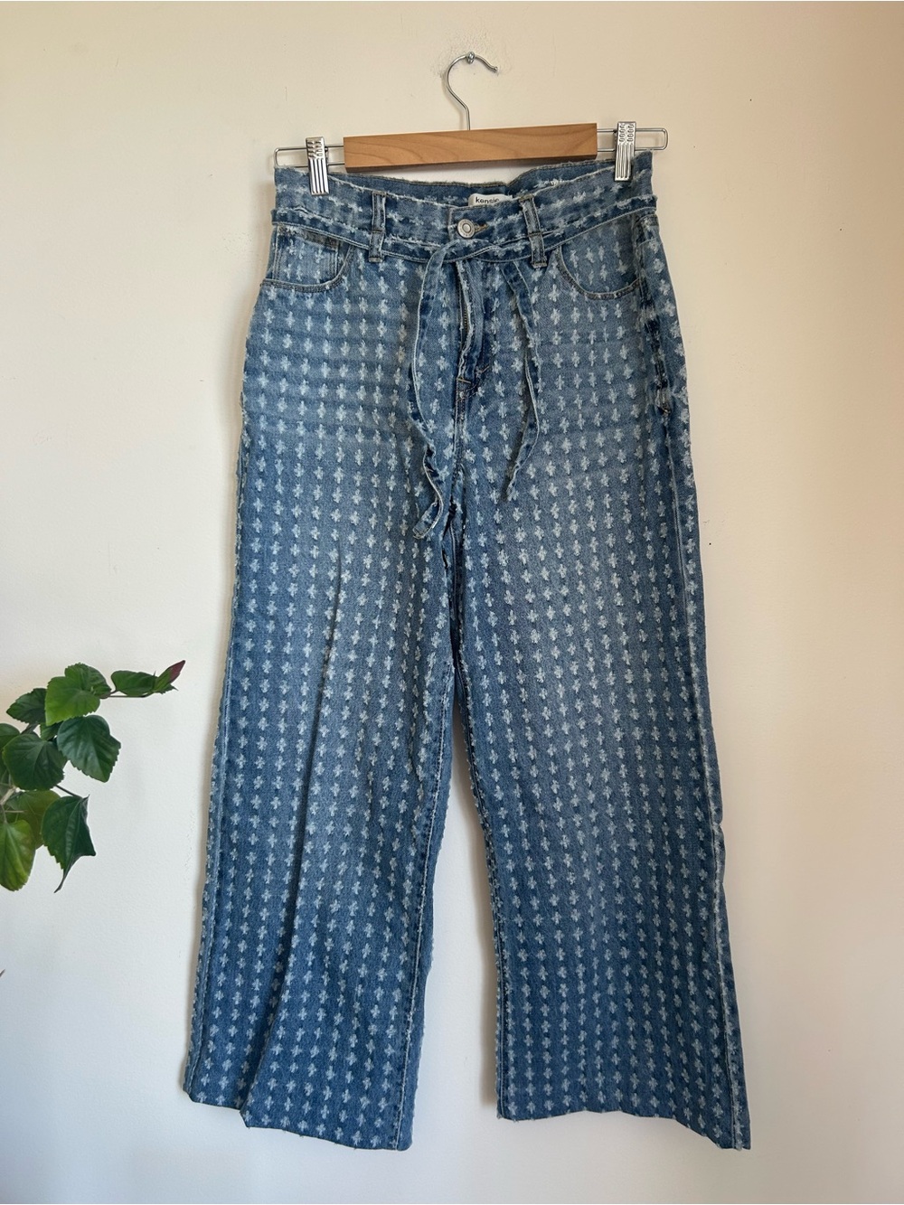 Blue Patterned Wide-Leg Women's Jeans